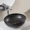 Rue Du Bain Vasque à Poser Ronde - Céramique Noire rainurée Blanc - 41 cm Dark* Vasque À Poser