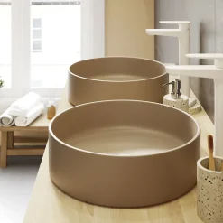GoodHome Vasque à poser ronde céramique beige mat Samal* Vasque À Poser