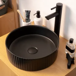Homesight Vasque à poser ronde céramique noir mat Ø36 x H.12 cm Linea