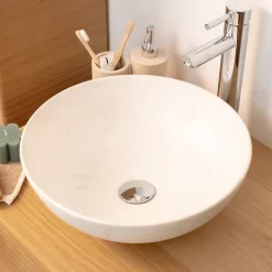 Homesight Vasque à poser ronde céramique imitation marbre beige Ø39,5 x H.14 cm Milano* Vasque À Poser