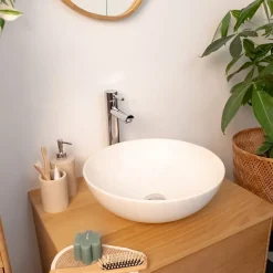 Homesight Vasque à poser ronde céramique imitation marbre beige Ø39,5 x H.14 cm Milano* Vasque À Poser