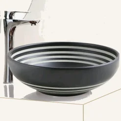 Rue Du Bain Vasque à Poser Ronde Céramique Noire rainurée Blanc 40,5cm - Chromatic* Vasque À Poser