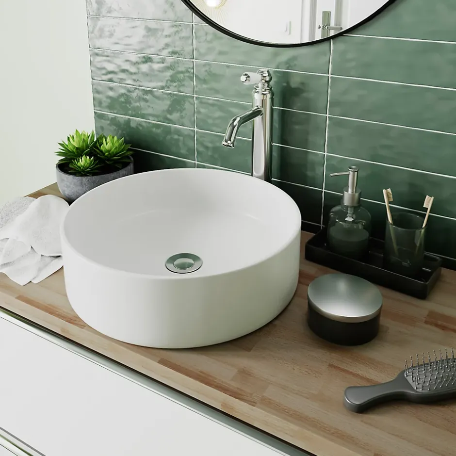 GoodHome Vasque à poser ronde céramique blanc mat Samal* Vasque À Poser