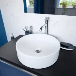 GoodHome Vasque à poser ronde céramique blanc mat Samal* Vasque À Poser