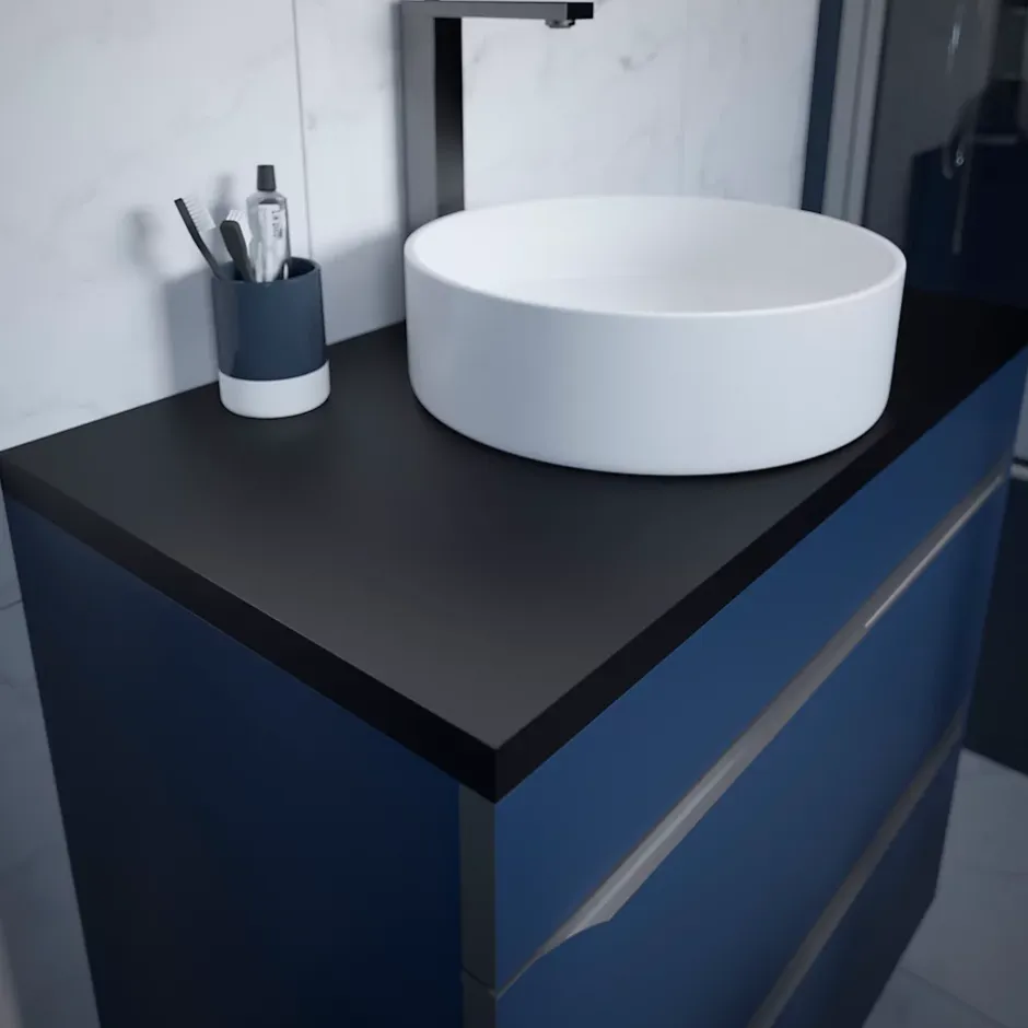 GoodHome Vasque à poser ronde céramique blanc mat Samal* Vasque À Poser