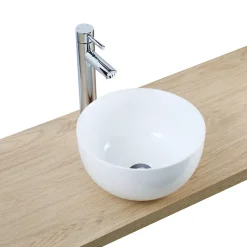 Homesight Vasque à poser ronde céramique blanc brillant Ø30 x H.16 cm Ramy