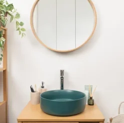 Homesight Vasque à poser ronde céramique vert sapin mat Ø36 x H.12 cm Romeo