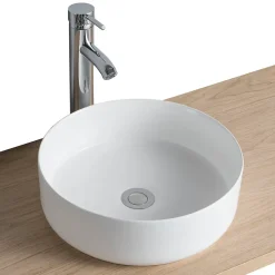 Homesight Vasque à poser ronde céramique blanc brillant Ø36 x H.12 cm Romeo