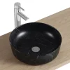Homesight Vasque à poser ronde céramique imitation marbre noir Lou