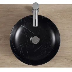 Homesight Vasque à poser ronde céramique imitation marbre noir Lou