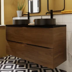 GoodHome Vasque à poser ronde céramique noir mat Samal
