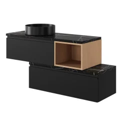GoodHome Vasque à poser ronde céramique noir mat Samal