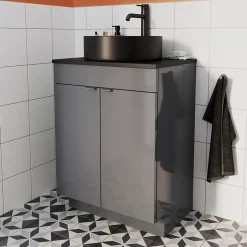 GoodHome Vasque à poser ronde céramique noir mat Samal