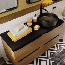 GoodHome Vasque à poser ronde céramique noir mat Samal