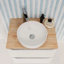 GoodHome Vasque à poser ronde céramique blanc brillant Cavally