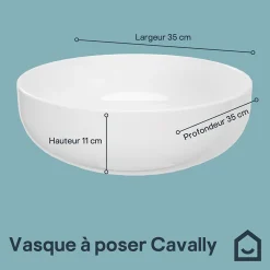 GoodHome Vasque à poser ronde céramique blanc brillant Cavally