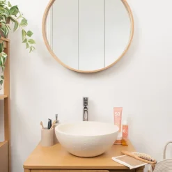 Homesight Vasque à poser ronde céramique beige Ø36 x H.14,5 cm Emmy