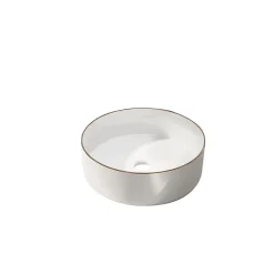 Galedo Vasque à poser ronde en céramique blanche avec liseré doré rosé Ø35,5 x H.12 cm,* Vasque À Poser
