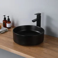 Dileci Vasque à poser ronde en céramique noir -* Lavabo
