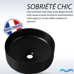 Dileci Vasque à poser ronde en céramique noir -* Lavabo