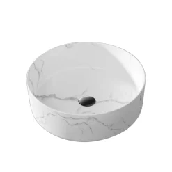 Aurlane Vasque à poser Ronde en Céramique Blanche Mat Effet Marbre - 36cm x 13cm - WHITE MARBLE* Vasque À Poser