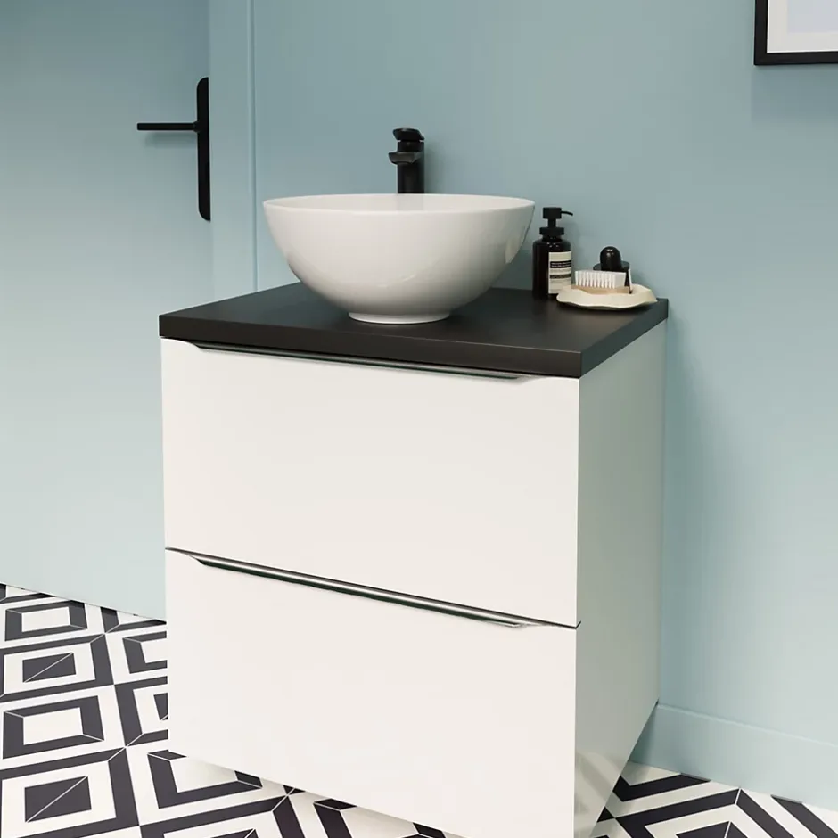 GoodHome Vasque à poser ronde en céramique blanc Tasi