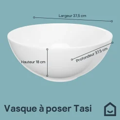 GoodHome Vasque à poser ronde en céramique blanc Tasi