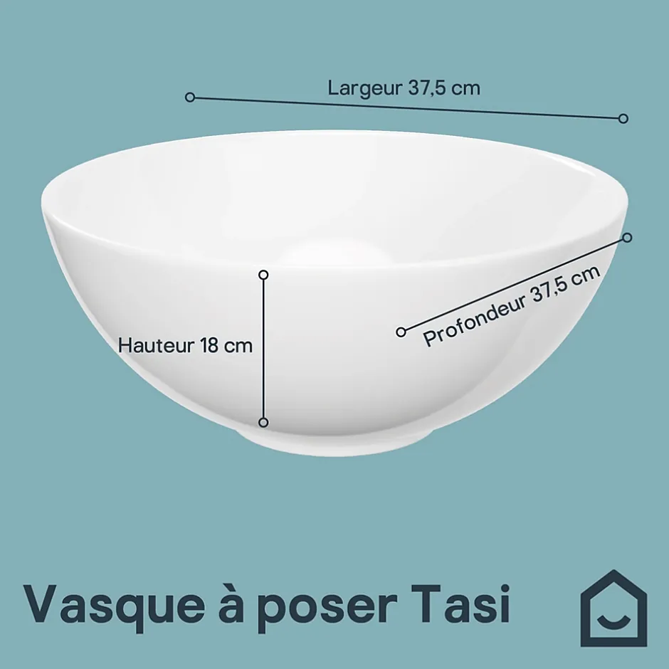 GoodHome Vasque à poser ronde en céramique blanc Tasi