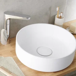 GoodHome Vasque à poser ronde en résine blanche Ø38 x H.12 cm Apanas* Vasque À Poser