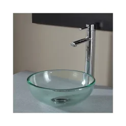 Planète Bain Vasque à poser ronde petit diamètre 31 cm en verre transparent