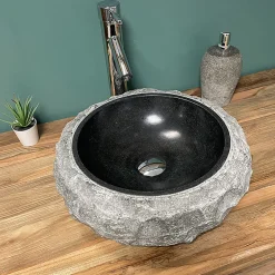 Byca Vasque à poser ronde PITA - 40 cm noir en basalte* Vasque À Poser