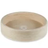 Ro'Ma Nature Vasque à poser ronde plate Travertin Beige 40x10 cm -* Vasque À Poser