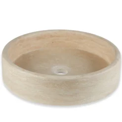 Ro'Ma Nature Vasque à poser ronde plate Travertin Beige 40x10 cm -* Vasque À Poser