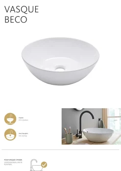 Schulte Vasque À Poser Beco - 38 X 13 Cm - Céramique - Lavabo Arrondi - Blanc