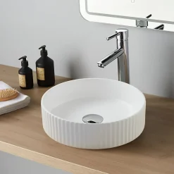 Planète Bain Vasque à poser striée Ania 36cm blanche