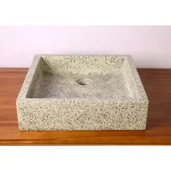Autres Vasque à poser timbre crème moucheté carrée en Terrazzo pour salle de bain* Vasque À Poser