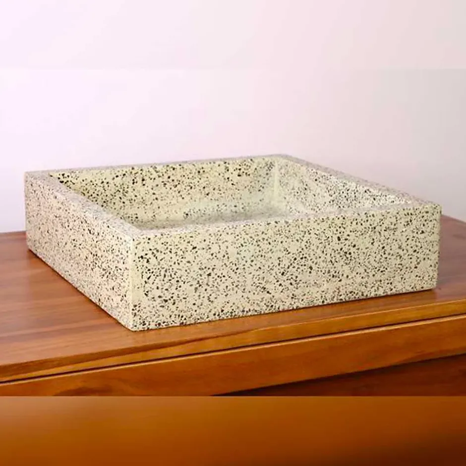 Autres Vasque à poser timbre crème moucheté carrée en Terrazzo pour salle de bain* Vasque À Poser
