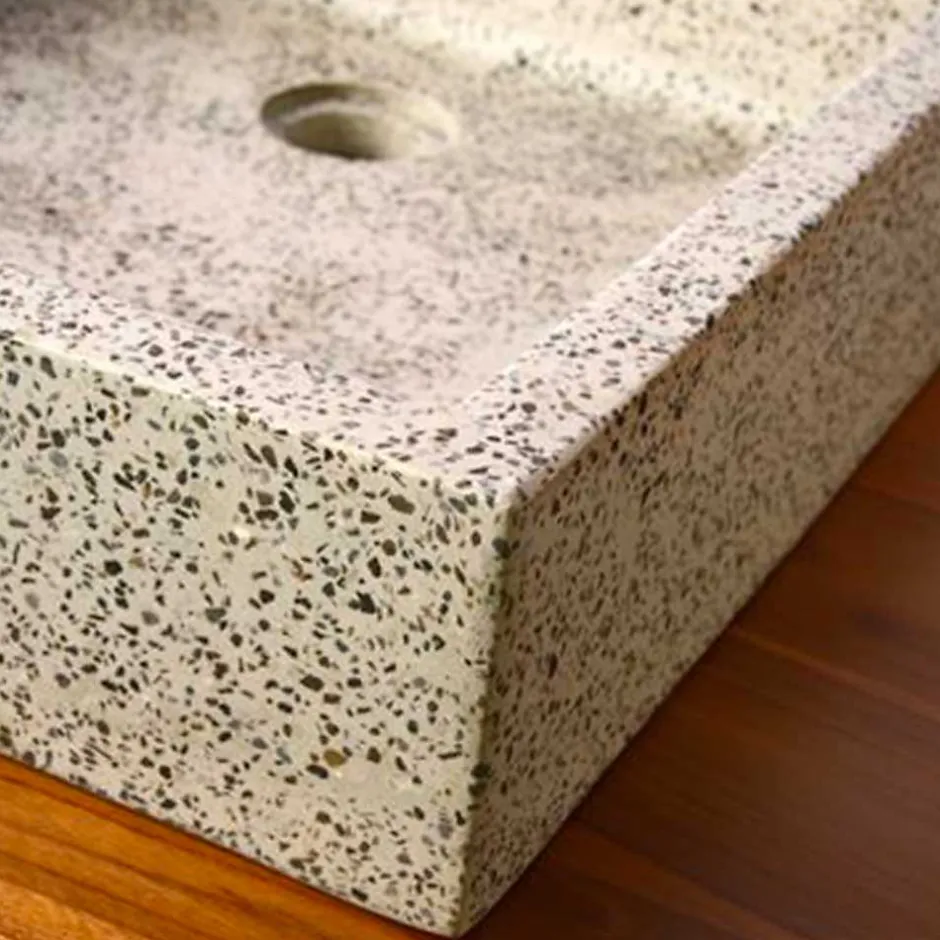 Autres Vasque à poser timbre crème moucheté carrée en Terrazzo pour salle de bain* Vasque À Poser