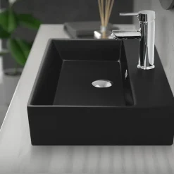Luxebath Vasque a poser carré noir lavabo ceramique salle de bain 605x365mm ML-Design