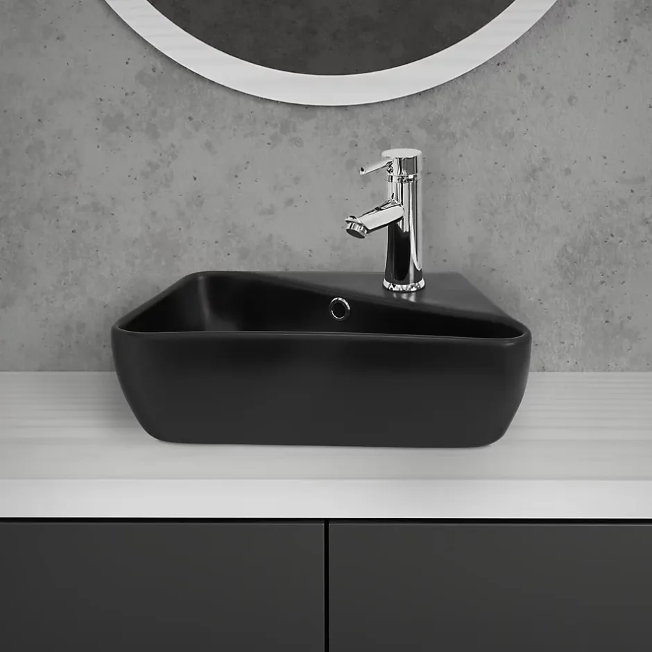 Ml-Design Vasque a poser noir ceramique lave-main Evier pour salle de bain 450x270x130 mm