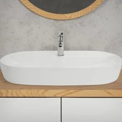Ml-Design Vasque a poser ovale blanc en ceramique lavabo pour salle de bain 800x400x120 mm* Vasque À Poser