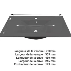 Autres Vasque cémarique Blanc à encastrer 75 x 35 cm Lavabo de salle de bain encastrable