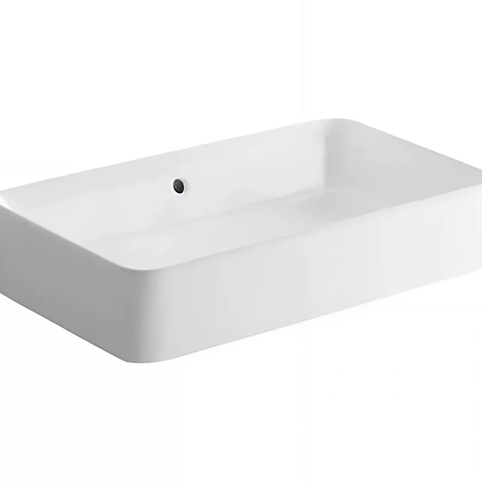 Sanindusa Vasque céramique traditionnelle rectangulaire a poser sur plan 60x35 Sanlife blanc