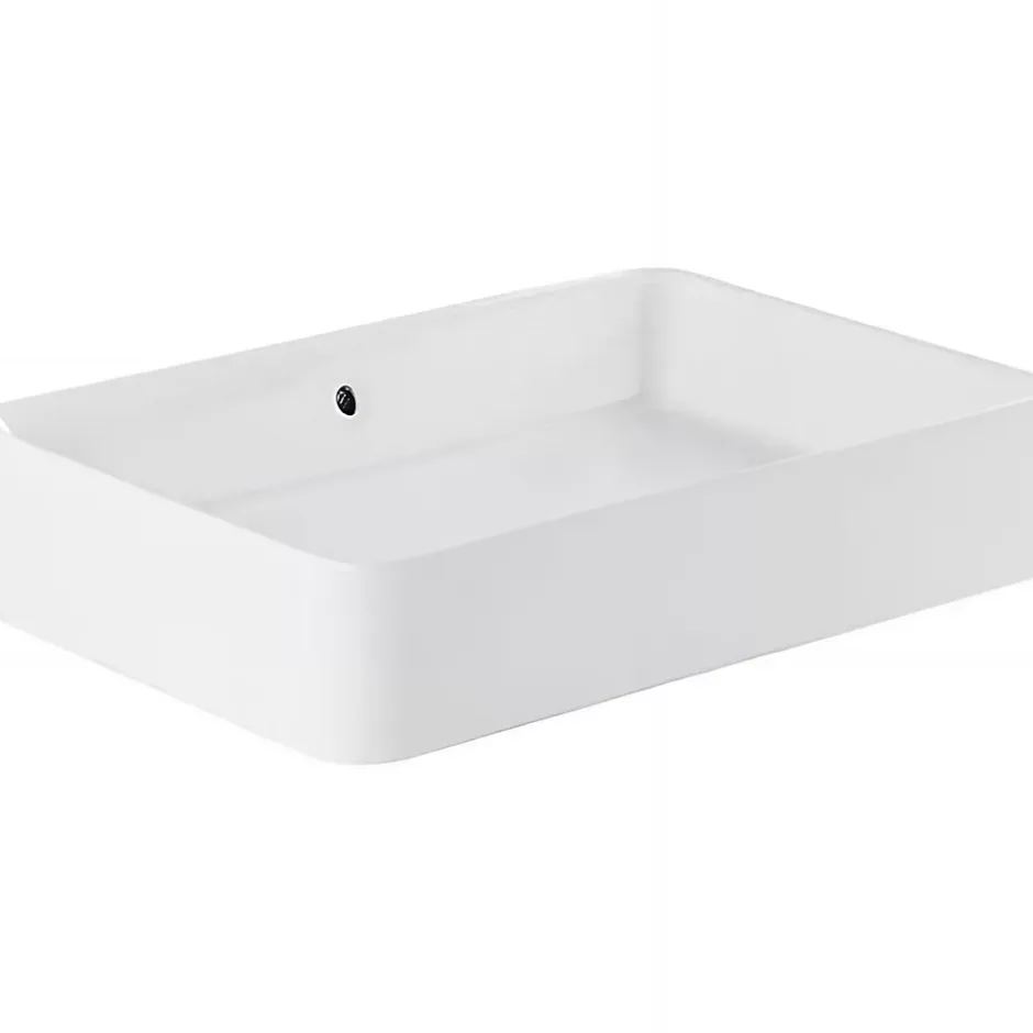 Sanindusa Vasque céramique traditionnelle rectangulaire a poser sur plan 60x35 Sanlife blanc