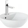 Sanindusa Vasque céramique traditionnelle ronde a poser sur plan D38 avec trou pour robinetterie Sanlife blanc