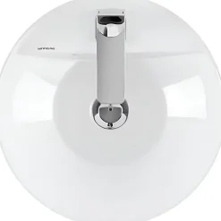 Sanindusa Vasque céramique traditionnelle ronde a poser sur plan D38 avec trou pour robinetterie Sanlife blanc