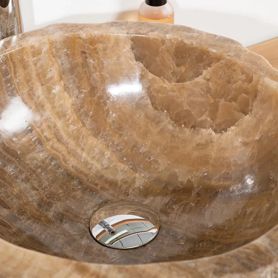 Wanda Collection Vasque de salle de bain à poser en pierre Onyx 40 - 45 cm* Vasque À Poser