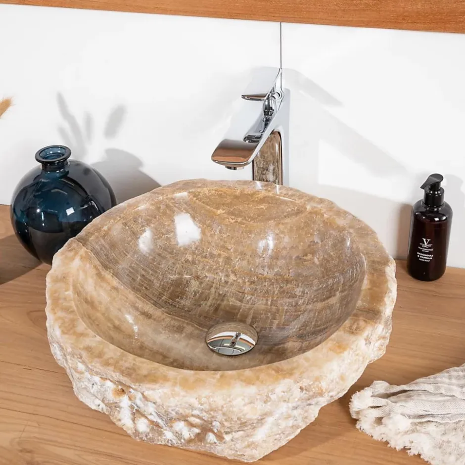 Wanda Collection Vasque de salle de bain à poser en pierre Onyx 40 - 45 cm* Vasque À Poser