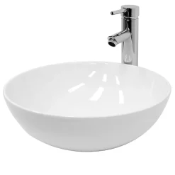 ECD Germany Vasque en céramique blanc ronde avec bonde de vidage salle de bain 400x147mm