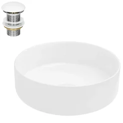 ECD Germany Vasque en céramique blanc ronde avec bond de vidage salle de bain 355x120 mm* Vasque À Poser